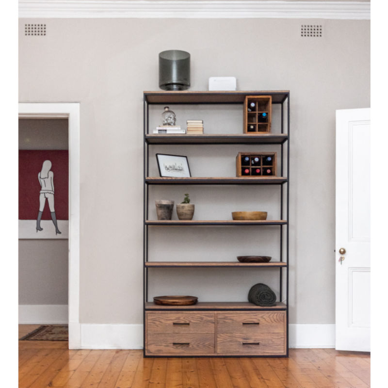Wall Standing Bookshelf With 4 Drawers